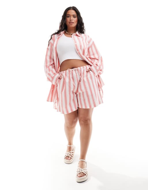 ASOS DESIGN Mix and Match Curve set in Red Deckchair Stripe