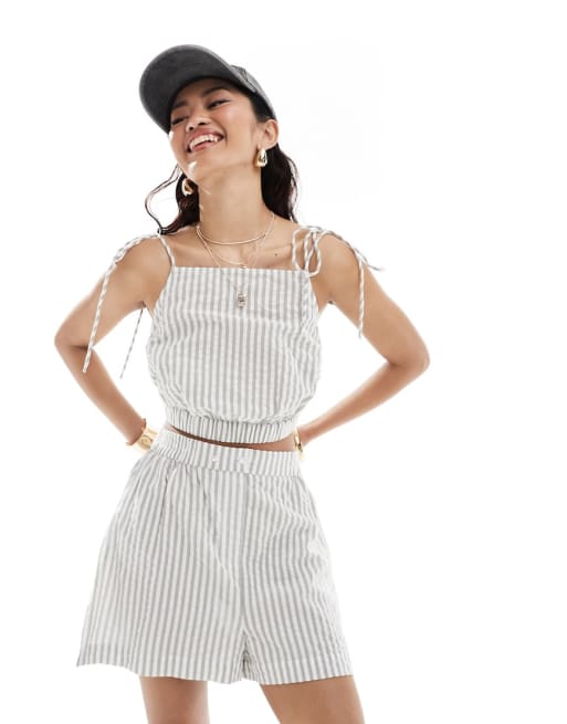 ASOS DESIGN – Mix and Match – Gestreiftes Set in Grau