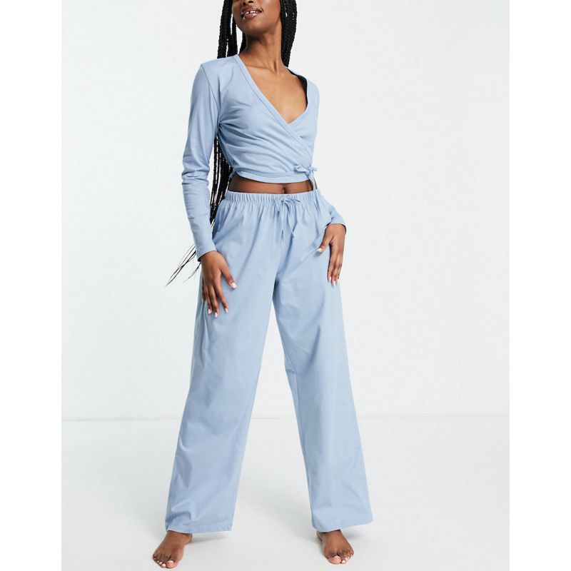 Donna Pigiami DESIGN - Mix and Match - Pigiama con top avvolgente e pantaloni in cotone organico, colore blu