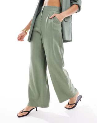 ASOS DESIGN Mix and Match Tailored Linen Co ord in Khaki  Sale