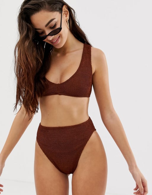 terug Samenwerken met erotisch ASOS DESIGN - Mix en match - Bikini in glanzend bruin | ASOS