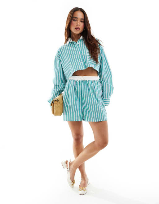 ASOS DESIGN - Mix en match - Contrasterende co-ord set met strepen in groen