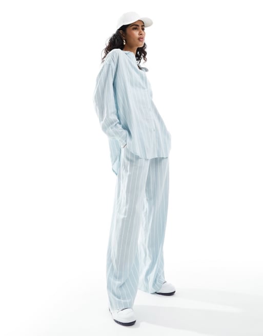 ASOS DESIGN - Mix en match - Ruimvallende gestreepte co-ord set in blauw