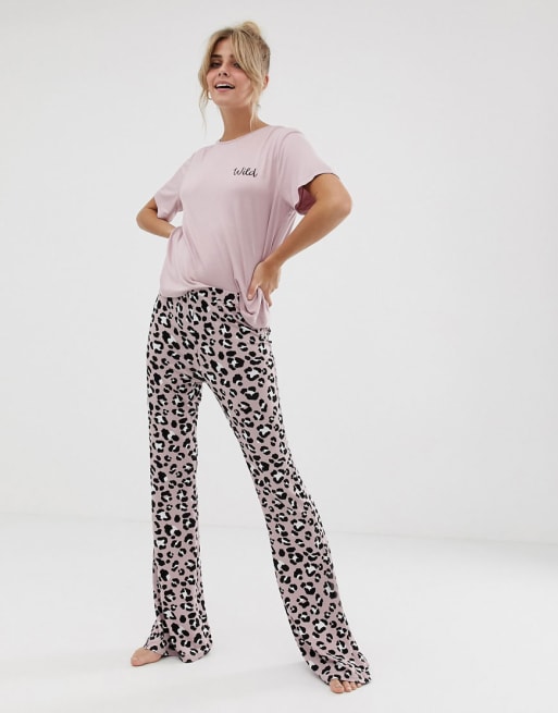 ASOS DESIGN mix & match animal pyjama embroidered wild t-shirt and pants