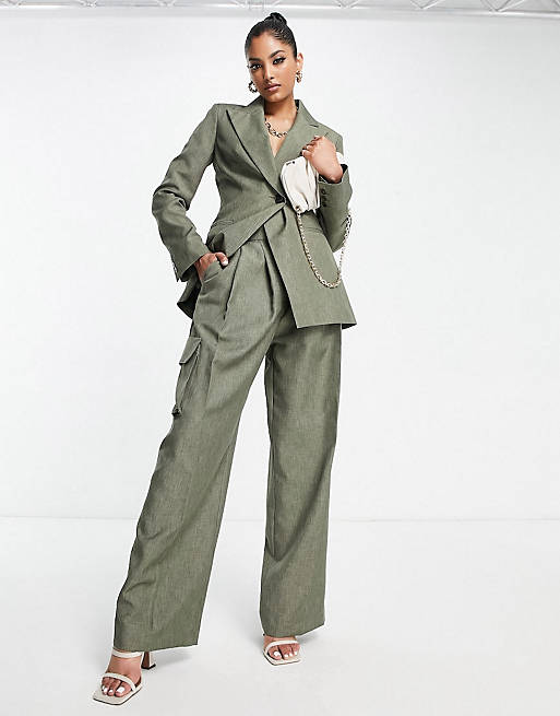 ASOS DESIGN Mix & Match asymmetric suit in khaki
