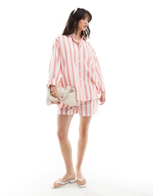 ASOS DESIGN Mix & Match co-ord in red deckchair stripe