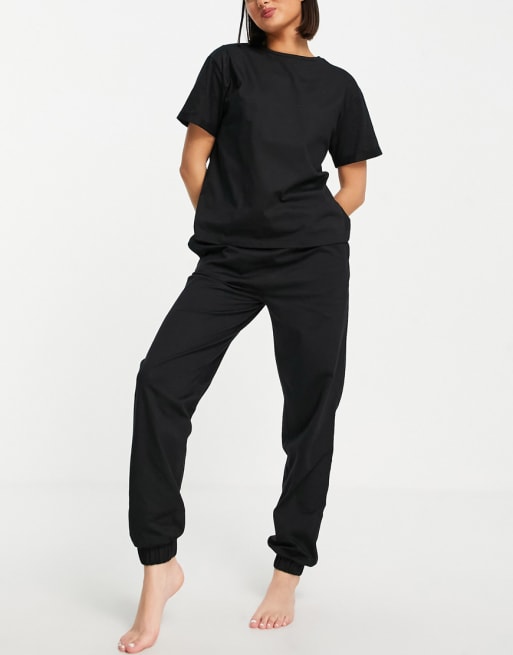 ASOS DESIGN - Mix & Match - Ensemble de pyjama en coton avec t-shirt et pantalon de jogging - Noir