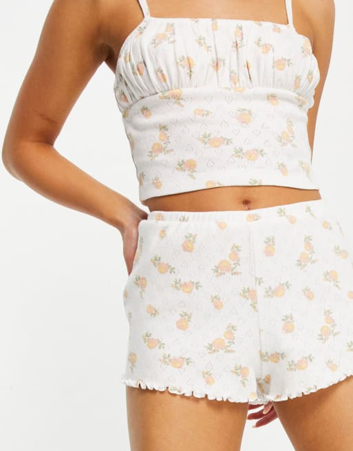 SKY AND SPARROW Womens Floral Pointelle Shorts - Cream Combo