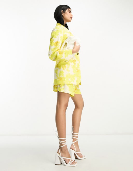 ASOS DESIGN Mix Match floral printed suit with linen in yellow ASOS