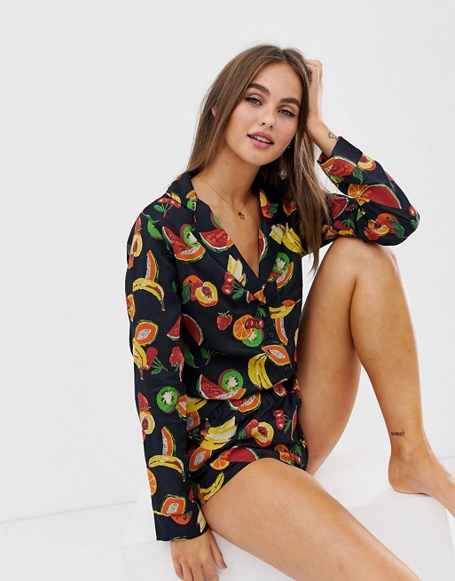 ASOS DESIGN mix & match fruit pyjama shirt and shorts
