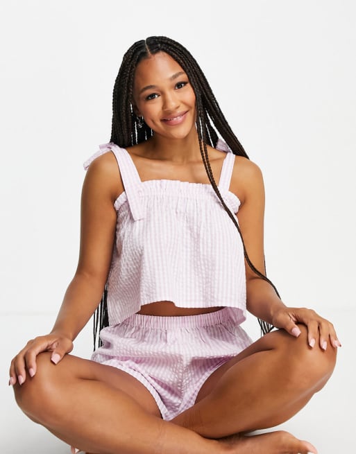 ASOS DESIGN mix & match gingham pajama set in pink