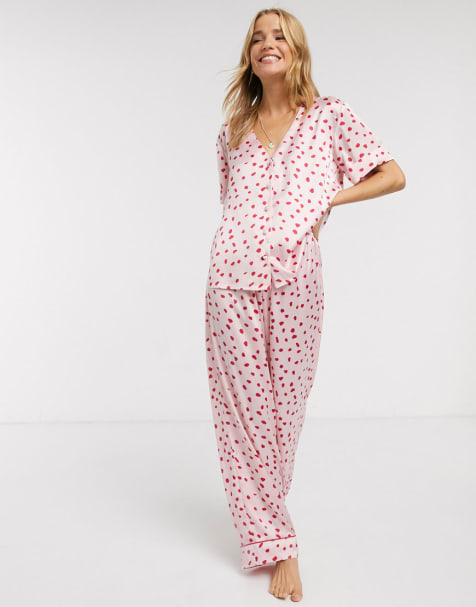 ASOS DESIGN – Mix & Match – Hemd aus Satin mit Tupfenmuster und Hose