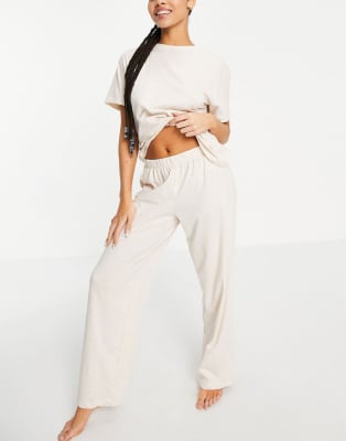 ASOS DESIGN mix & match jersey pajama tee & pants in cream