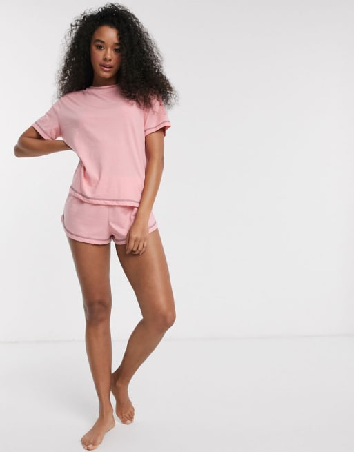 ASOS DESIGN mix & match jersey pyjama tee and short with overlock | ASOS