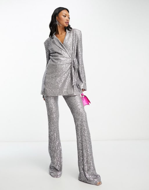 ASOS DESIGN Mix & Match jersey sequin suit in gunmetal | ASOS