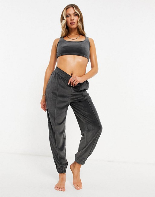 ASOS DESIGN mix & match lounge velour short in charcoal