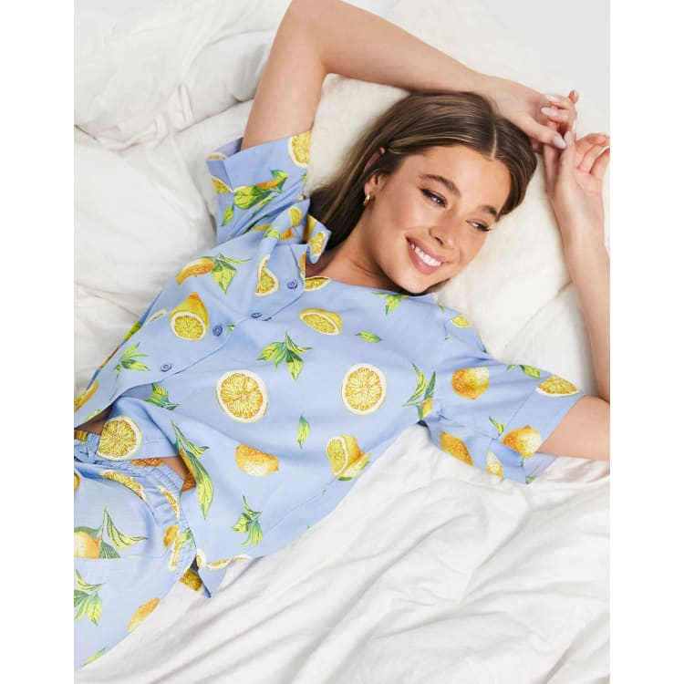 ASOS DESIGN mix match modal fruit pajama set in blue ASOS