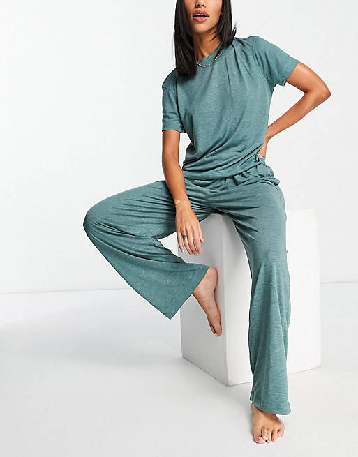 ASOS DESIGN mix & match overdyed pyjama set in teal marl