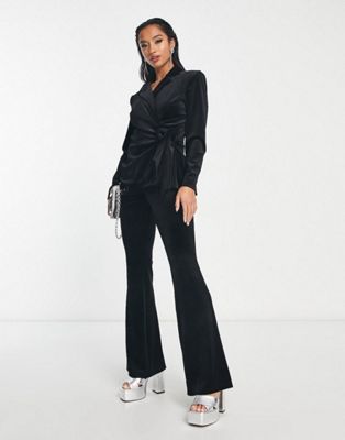 ASOS DESIGN Mix & Match Petite velvet suit in black