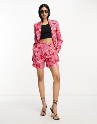 ASOS DESIGN Mix & Match poppy printed suit with linen in pink |