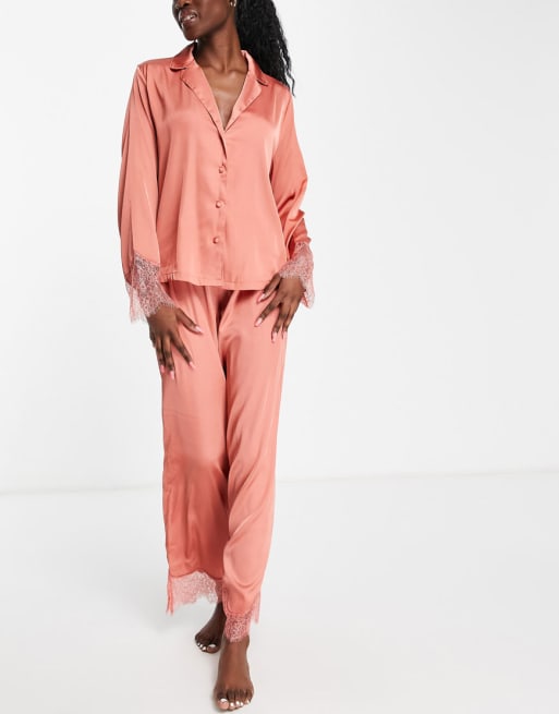 ASOS DESIGN mix & match satin pajama shirt and pants lace set in