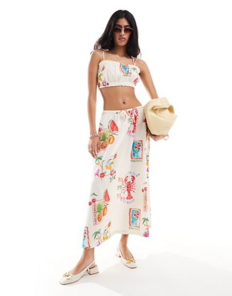 ASOS DESIGN Mix & Match set with linen in postcard print - view 1