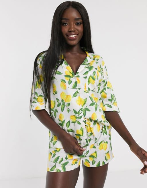 ASOS DESIGN mix & match shirt and short in 100% modal in lemon print | ASOS