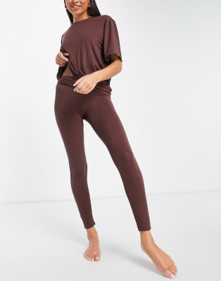 ASOS DESIGN mix & match slinky modal pyjama set in brown