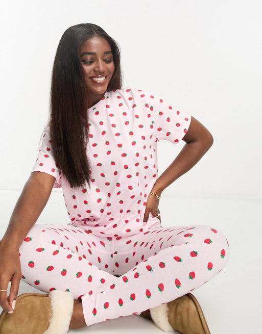 ASOS DESIGN mix match strawberry pajama set in pink ASOS