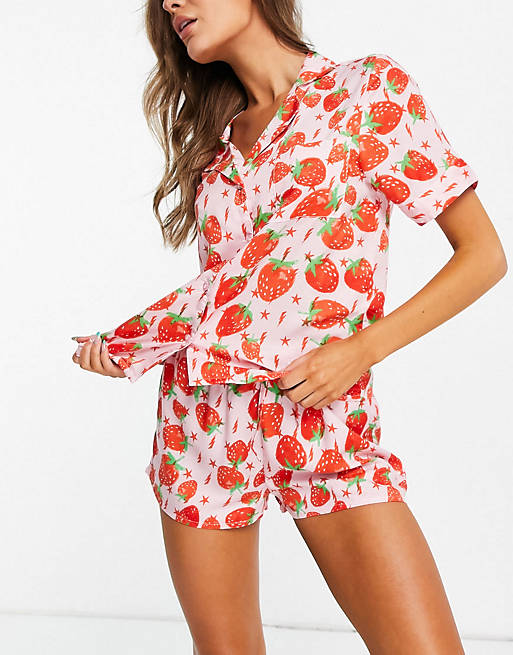 ASOS DESIGN mix & match strawberry pajama set