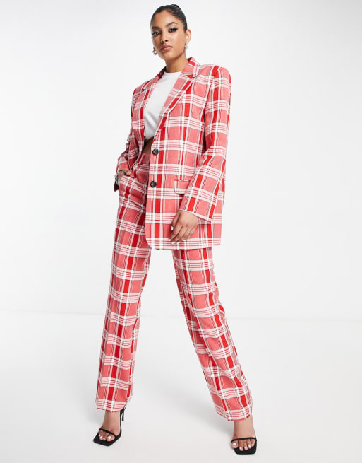 Red plaid suit store womens