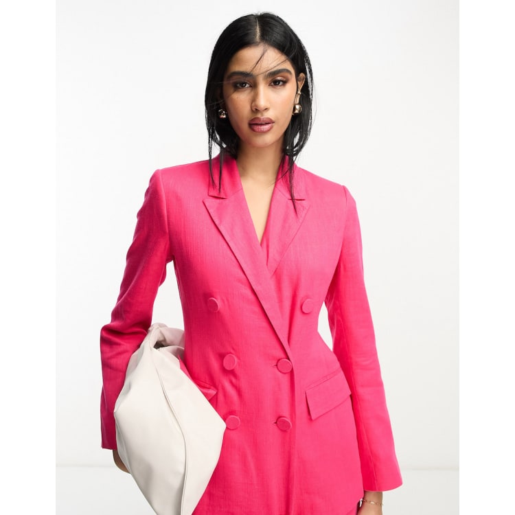 ASOS DESIGN linen wide leg suit pants in hot pink