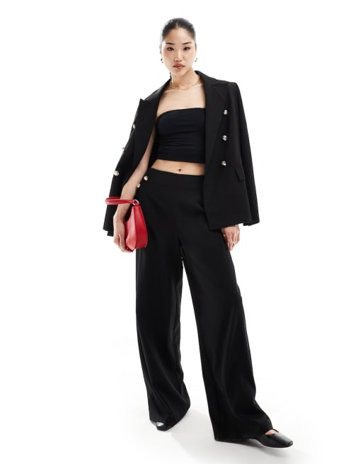 ASOS DESIGN Mix & Match Tailored co-ord in black with gold button ...
