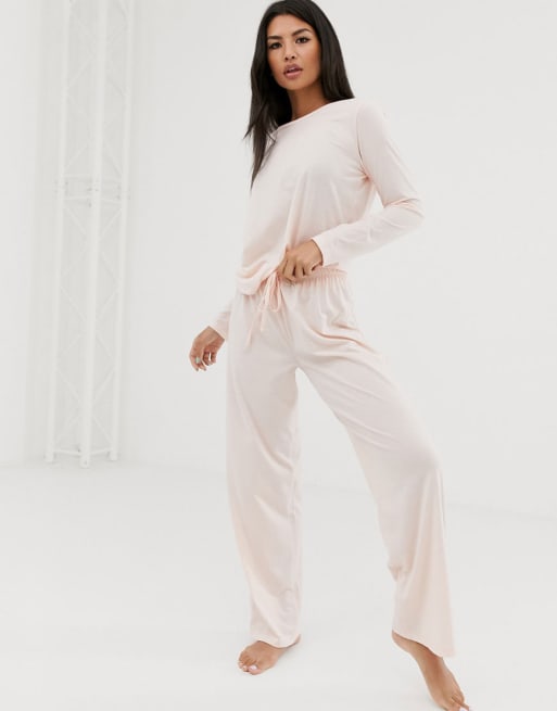 ASOS DESIGN – Mix & matcha – Set i jersey med långärmad topp och byxor