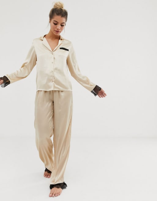 ASOS DESIGN - mix og - blonde satin & bukser-sæt |