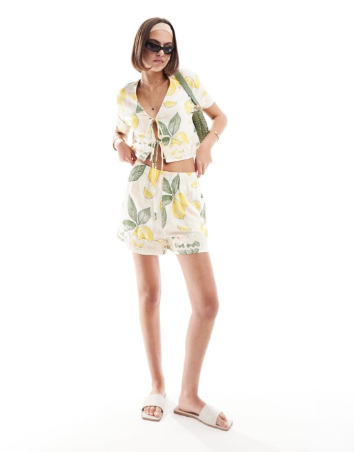 ASOS DESIGN - Mix og match - Sæt med zigzag-kant og citronprint