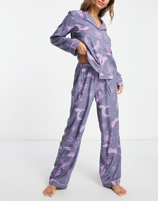ASOS DESIGN – Mixa och matcha – Blå, astrologimönstrad pyjamas i modal