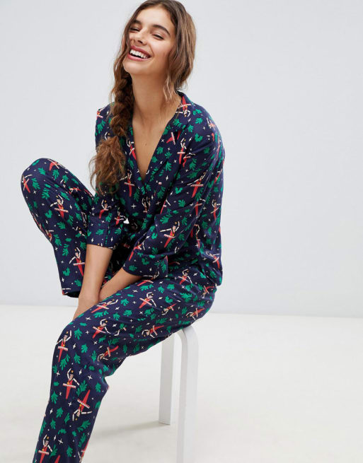 ASOS DESIGN mr mrs Christmas pyjama set with nutcracker design ASOS