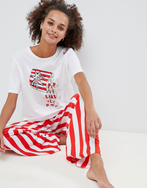 ASOS DESIGN mr mrs pyjama set with popcorn design ASOS