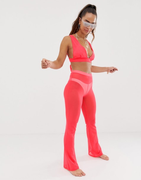 ASOS DESIGN neon coral jersey mesh beach co-ord