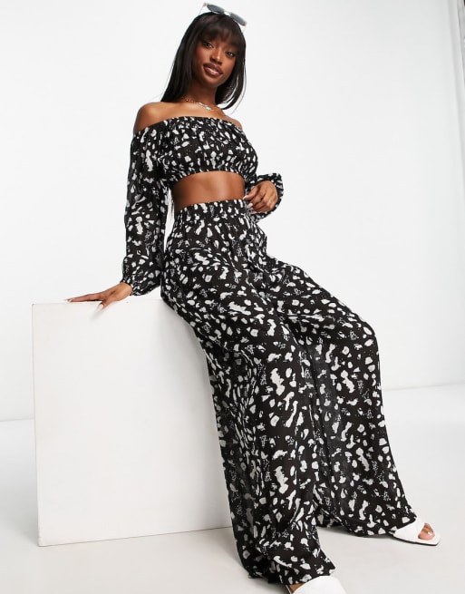 ASOS DESIGN off shoulder crinkle beach set in mono dot print