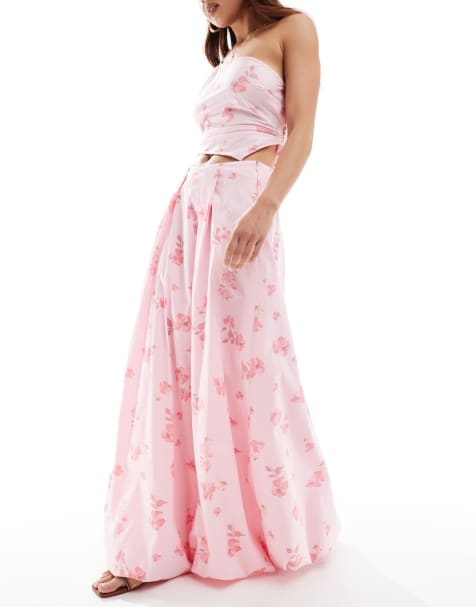 ASOS DESIGN one shoulder asymmetric top & bubble hem maxi skirt co-ord in pink f - view 1