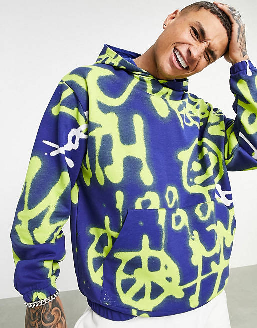 ASOS DESIGN co-ord oversized hoodie with all over graffiti print