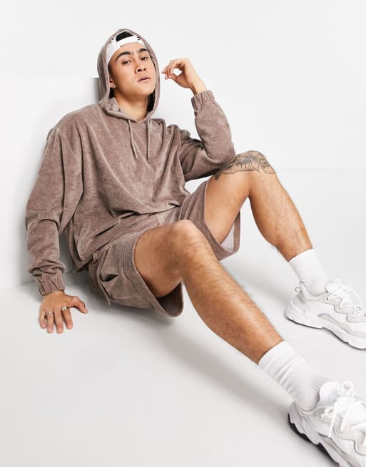 ASOS DESIGN oversized hoodie and shorts set in heather terrycloth