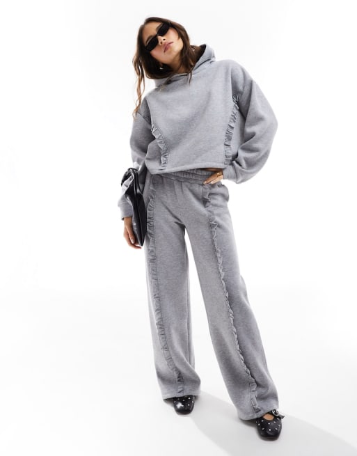 CerbeShops DESIGN oversized hoodie and wide leg jogger with frill detail in grey marl