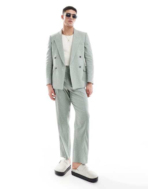 ASOS DESIGN - Oversized pak in groen linnen met fijne pied-de-poule
