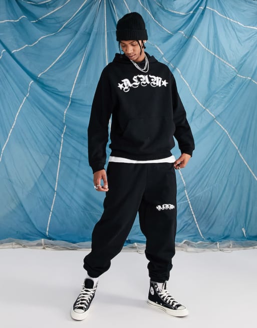 ASOS DESIGN oversized set in black with print