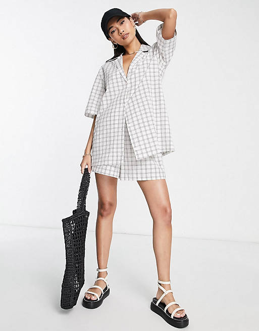 ASOS DESIGN oversized shirt and shorts set in white check