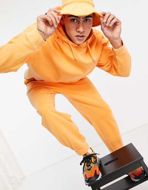 ASOS DESIGN - Oversized sæt i økologisk materiale i orange vintage-vask