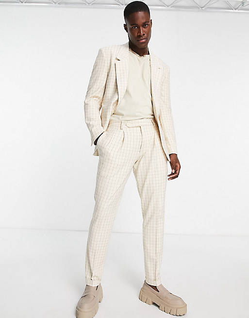 ASOS DESIGN oversized suit in beige and grid check